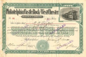 Philadelphia, Castle Rock and West Chester Railway Co. - Railroad Stock Certificate